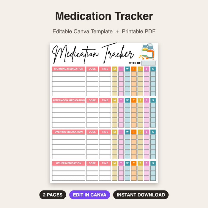 Medication Tracker | Editable Canva Template & Printable PDF