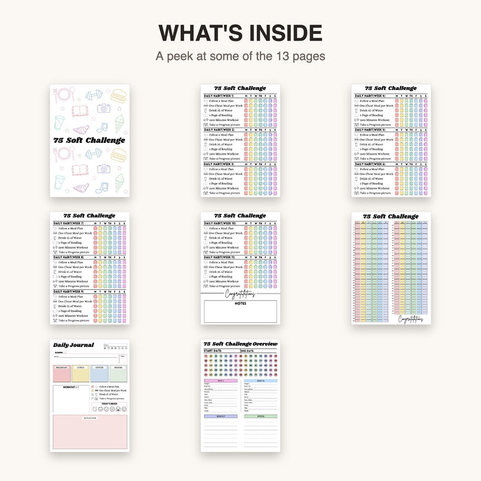 75 Soft Challenge Tracker (Style 2) | Editable Canva Template & Printable PDF