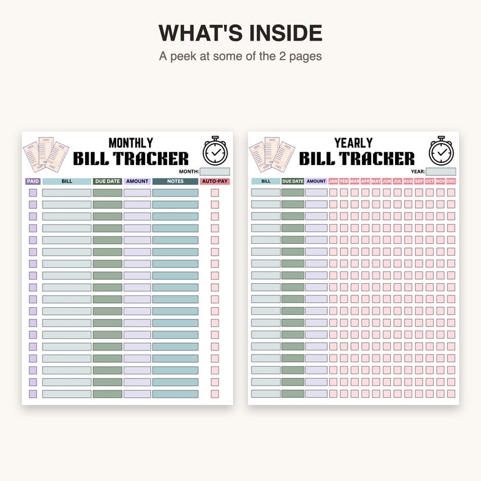 Bill Tracker (Style 2) | Editable Canva Template & Printable PDF