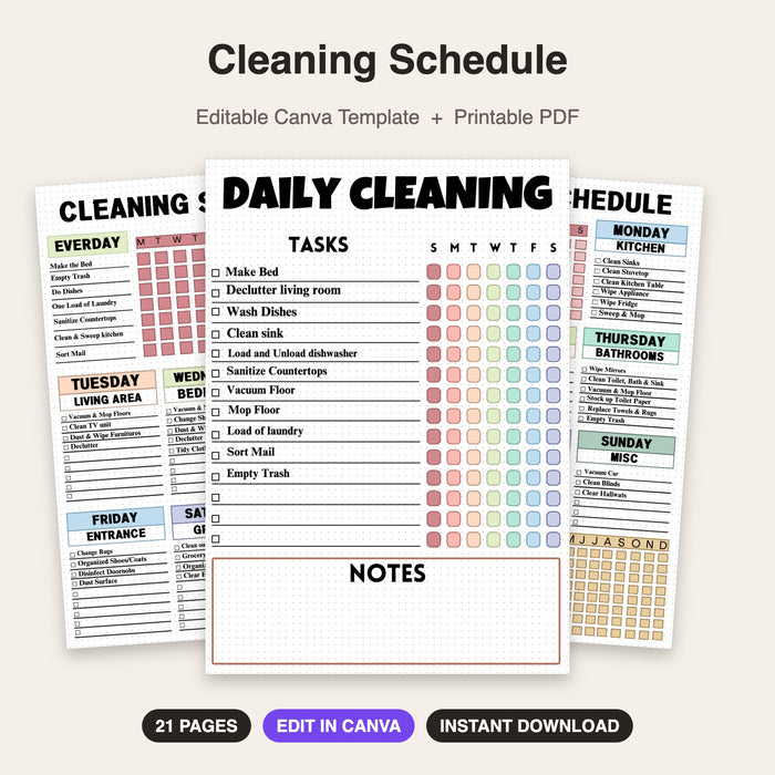 Cleaning Schedule | Editable Canva Template & Printable PDF
