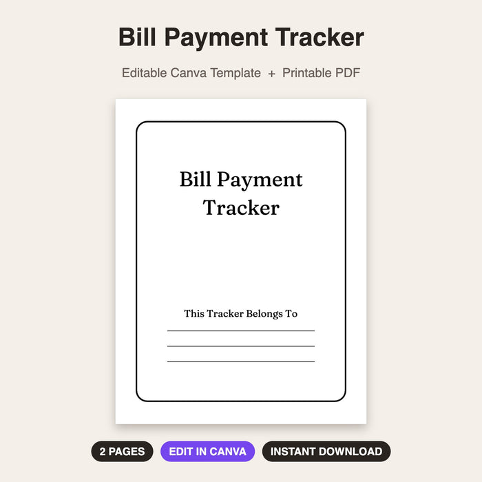 Bill Payment Tracker | Editable Canva Template & Printable PDF
