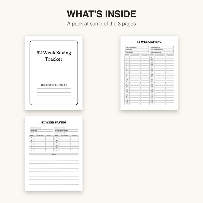 52 Week Saving Tracker | Editable Canva Template & Printable PDF
