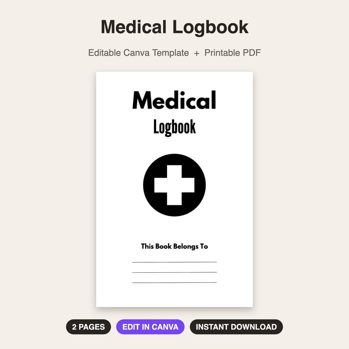 Medical Logbook | Editable Canva Template & Printable PDF