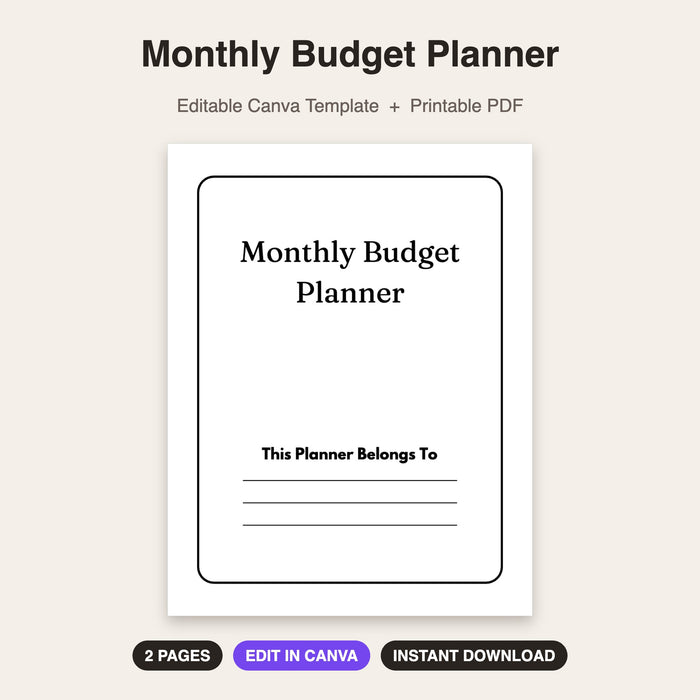 Monthly Budget Planner | Editable Canva Template & Printable PDF