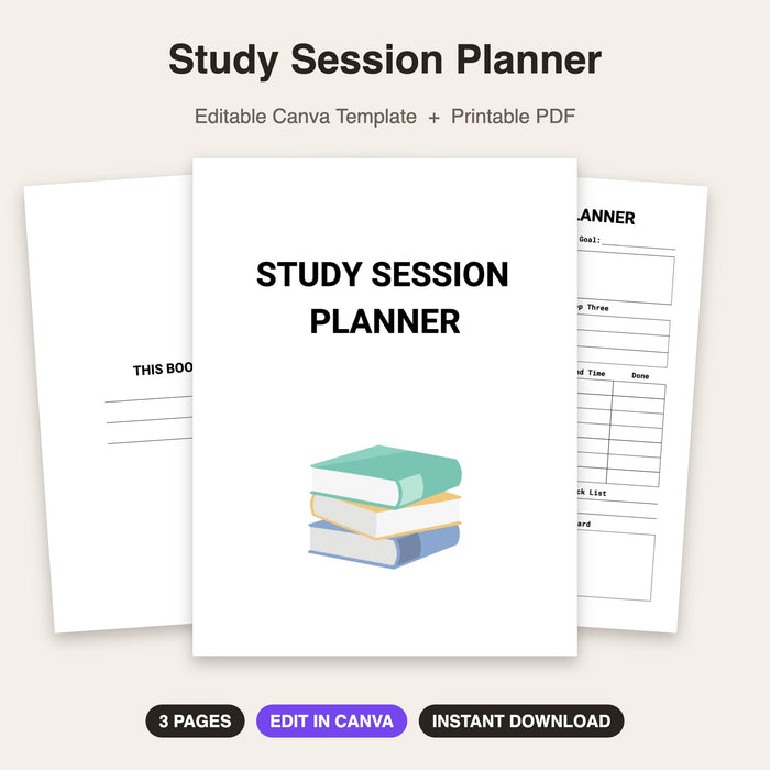 Study Session Planner | Editable Canva Template & Printable PDF