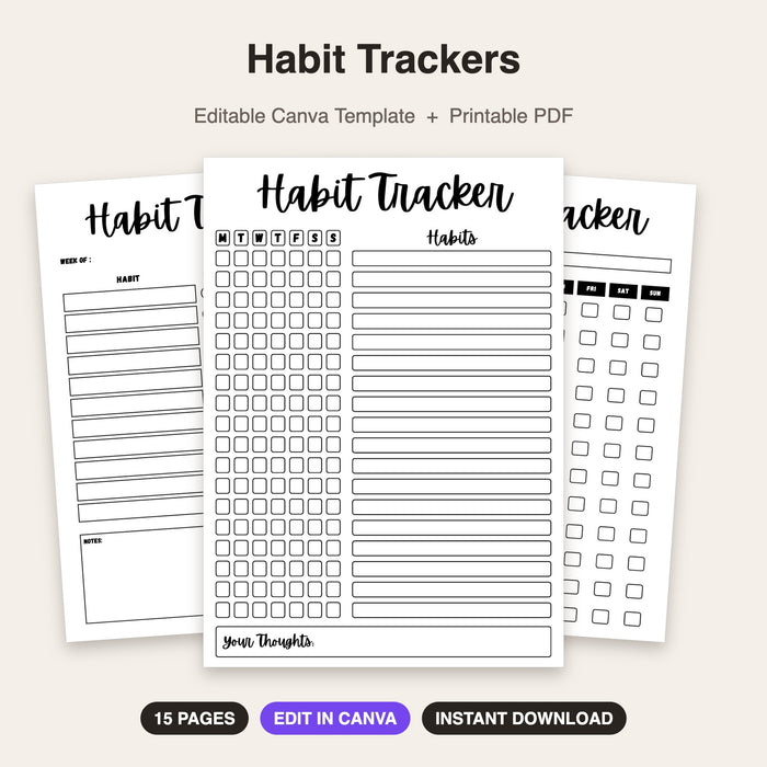Habit Trackers | Editable Canva Template & Printable PDF