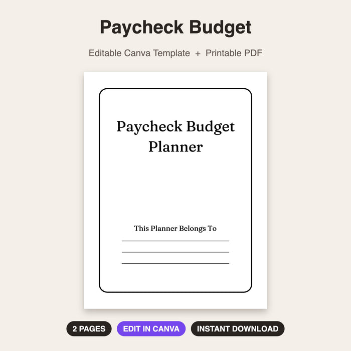 Paycheck Budget | Editable Canva Template & Printable PDF