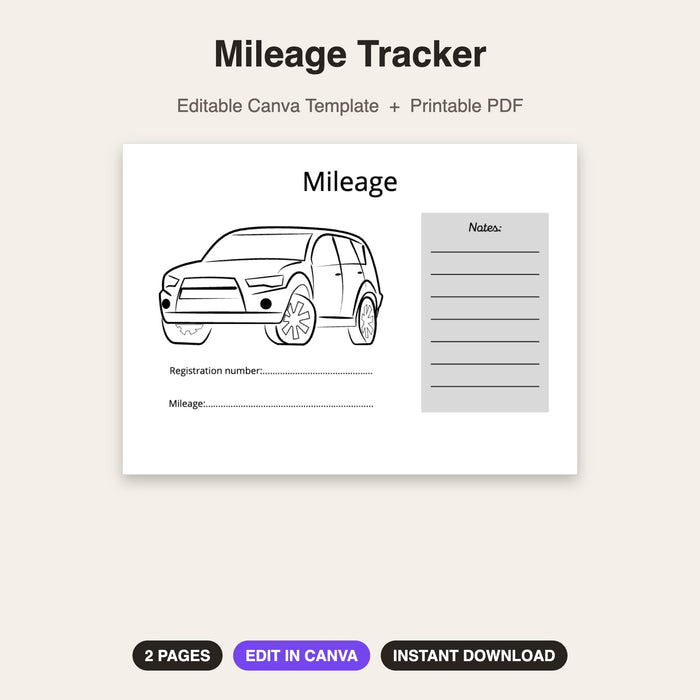 Mileage Tracker | Editable Canva Template & Printable PDF