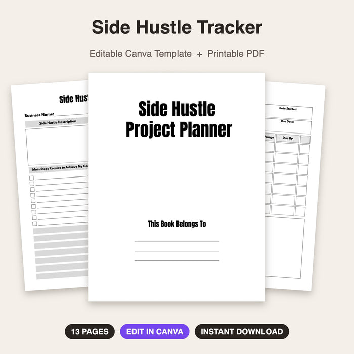 Side Hustle Tracker | Editable Canva Template & Printable PDF
