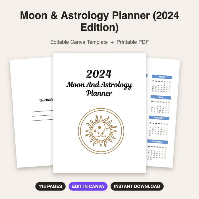 Moon & Astrology Planner (2024 Edition) | Editable Canva Template & Printable PDF