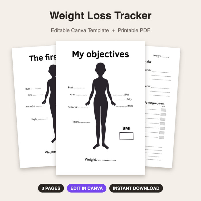 Weight Loss Tracker | Editable Canva Template & Printable PDF
