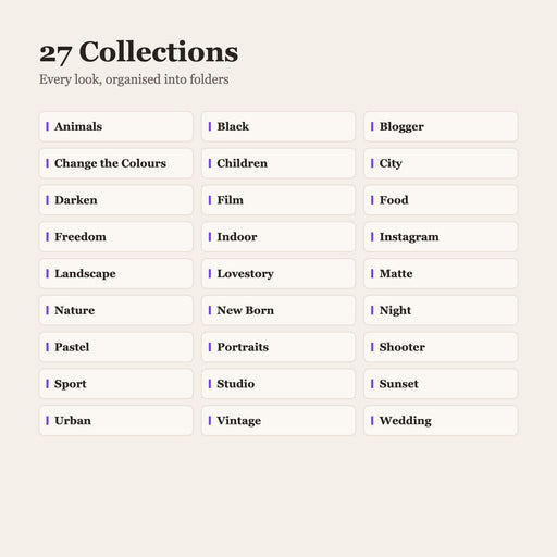 27 Lightroom preset collections included