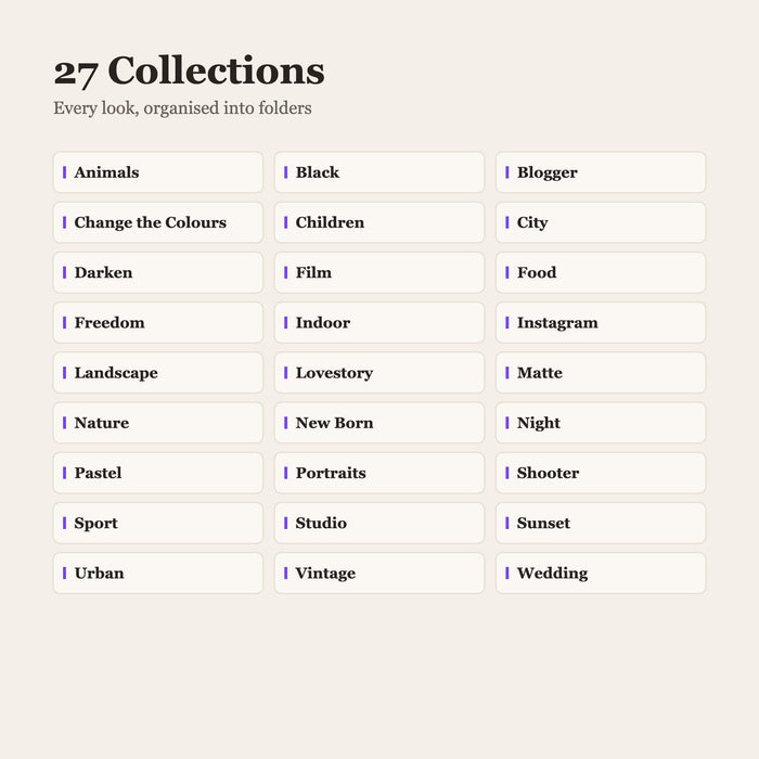 27 Lightroom preset collections included