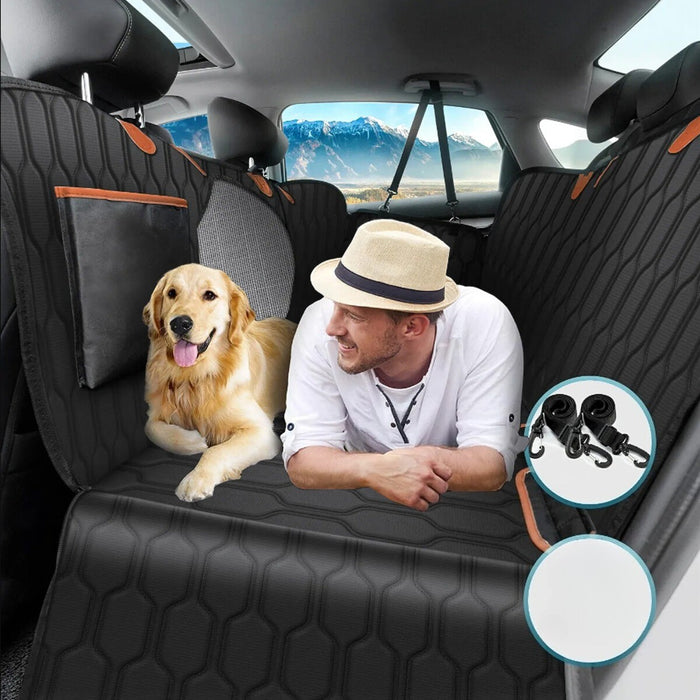 Waterproof pet backseat hammock installed in a vehicle