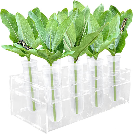 Floral Tubes Kit with Rack for Milkweed, Monarch Caterpillars Milkweed Tubes, Milkweed Cutting Feeding with Stable Acrylic Holder, 50ML Floral Vials for Butterfly Caterpillars Supplies