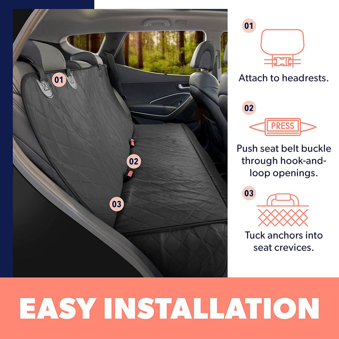 Dog Car Seat Cover for Back Seat - Durable, Nonslip, Waterproof 600D Cotton 3-In-1 Hammock - Protector against Dirt, Shedding and Scratching for Small or Mid-Size Sedans, Suvs and Trucks