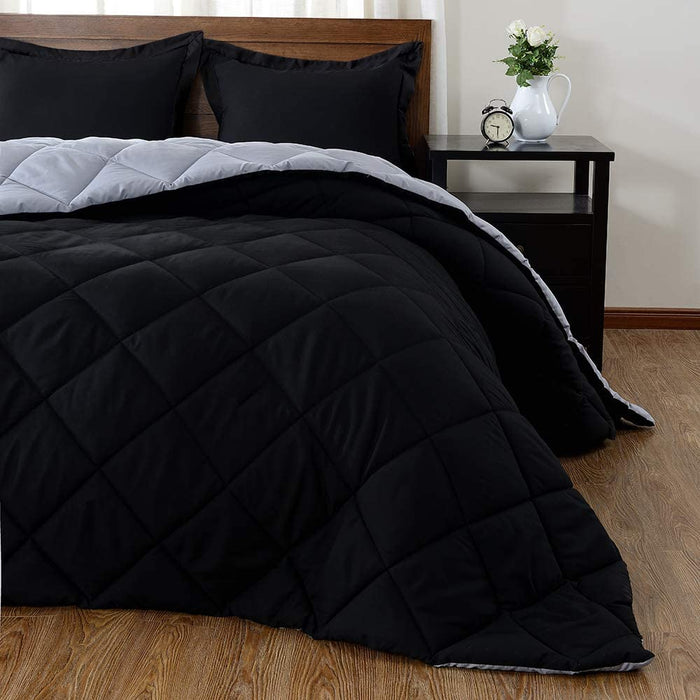 Lightweight Solid Comforter Set (King) with 2 Pillow Shams - 3-Piece Set - Black and Grey - down Alternative Reversible Comforter