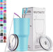 30 Oz Tumbler with Lids and Straws,18/8 Stainless Steel Vacuum Insulated Coffee Tumbler,Insulated Travel Mug Water Cup with Leak-Proof Straw Lid & Flip Lid,3 Metal Straws,1 Cleaning Brush & Gift Box