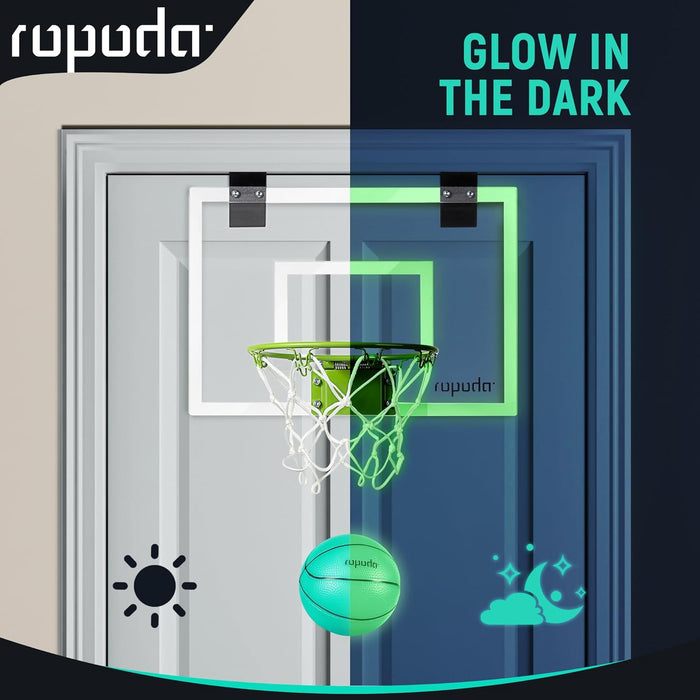 Mini Basketball Hoop - Glow in the Dark, over the Door Basketball Hoop Indoor, Indoor Basketball Hoop Backboards for Teens and Adults, Mini-Basketball Hoop for Kids with Ball and Pump