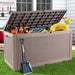 COSVALVE 100 Gallon Deck Box, Large Resin Outdoor Storage Box, Patio Garden Furniture with Oxford Waterproof Dust Cover for Outdoor Cushions & Pillows, Pool Toys, Garden Tools,Sports Equipment(Brown)