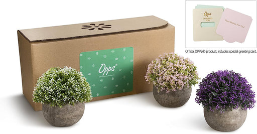 Mini Artificial Plants Plastic Fake Green Colorful Flower Topiary Shrubs with Gray Pot for Home Décor – Set of 3