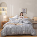 3PCS Comforter Set Floral Comforter Set Bedding Set White Flower Printing on Gray Comforter with 2 Pillow Cases for All Season Using(Queen)