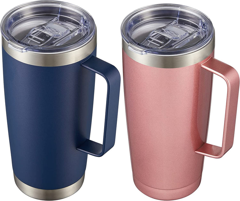 20 Oz Tumbler Mug with Lid and Straw, Insulated Travel Coffee Mug with Handle, Double Wall Stainless Steel Vacuum Coffee Tumbler, Thermal Coffee Cup, Navy Blue