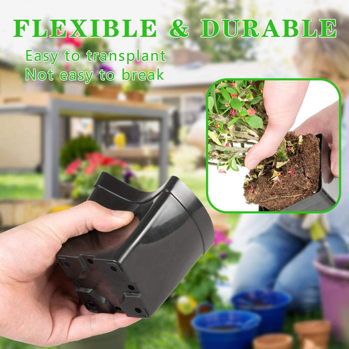Square Nursery Pots 3.3 Inches Flexible Plastic Seedling Pots Square Pots for Plants, Succulent, Flower, Pack of 60, with 60 PCS Plant Labels