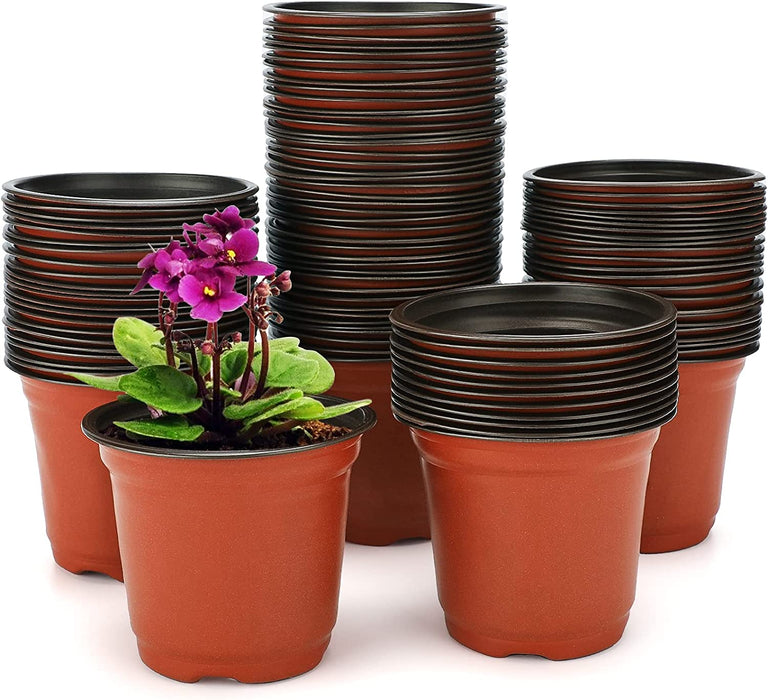 100 Pcs 4" Plastic Plants Nursery Pot/Pots Seedlings Flower Plant Container Seed Starting Pots