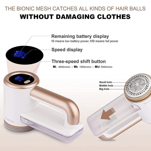Rechargeable Fabric Shaver, Electric Commercial Lint Remover with LED Display & Big Trash Box, 3-Speeds for Removing Fuzz and Pill from Clothes, Furniture, Sweater, Couch and Blanket, White