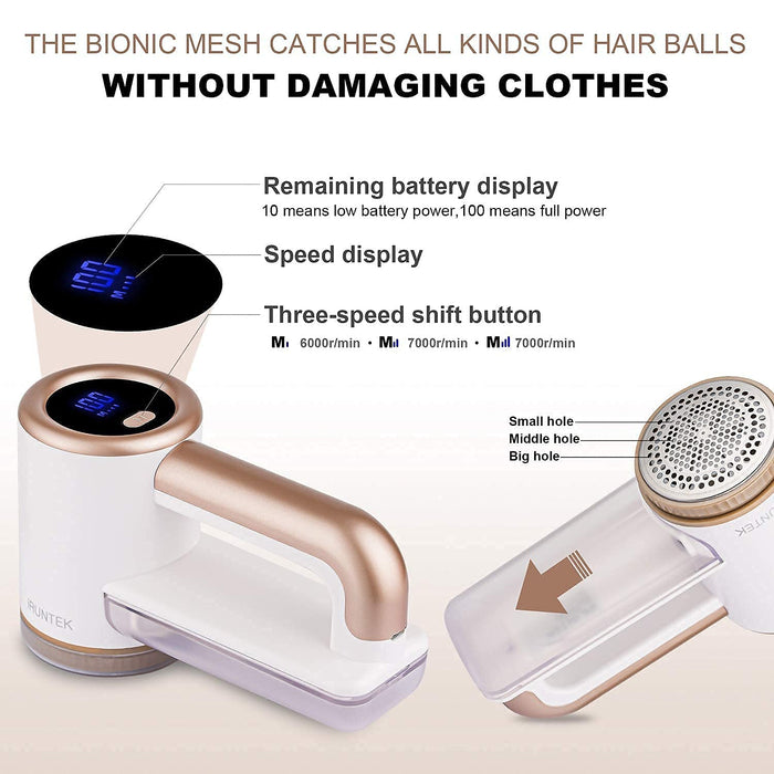 Rechargeable Fabric Shaver, Electric Commercial Lint Remover with LED Display & Big Trash Box, 3-Speeds for Removing Fuzz and Pill from Clothes, Furniture, Sweater, Couch and Blanket, White
