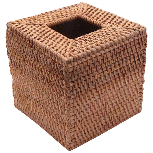 Square Rattan Tissue Box Cover, Hand Woven Wicker Tissue Holder, 5.7 X 5.7 X 5.7 Inches, Wood Color