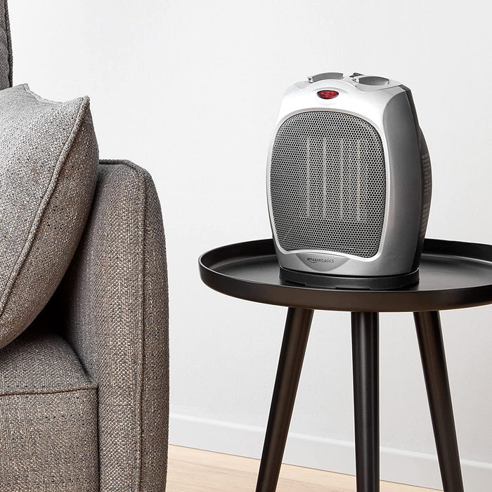 1500W Oscillating Ceramic Heater with Adjustable Thermostat, Silver
