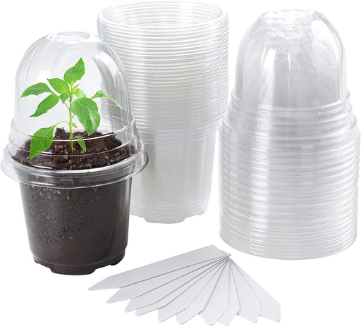 Clear Nursery Pots with Humidity Dome 30 Sets 4" Transparent Plastic Plant Pot Seedling Planter Seed Starter Pots Flower Pot with 10Pcs Plant Labels for Indoor Outdoor Garden