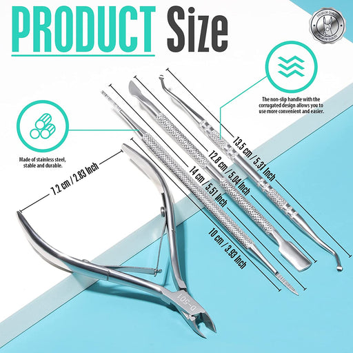 4 PCS Nail Care Kit, Nail Cuticle Nippers,  Ingrown Toenail Tools Kit, Toenail File and Lifters Stainless Steel, Nail Lifter, Nail Cuticle Pushers, Professional Manicure and Pedicure Set