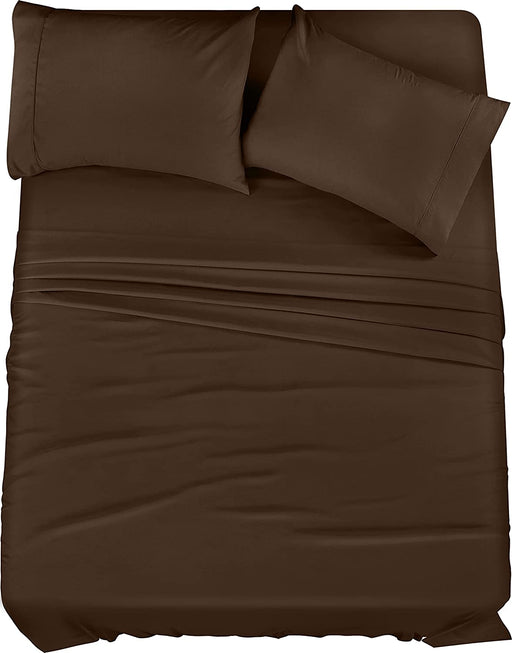 Queen Bed Sheets Set - 4 Piece Bedding - Brushed Microfiber - Shrinkage and Fade Resistant - Easy Care (Queen, Brown)