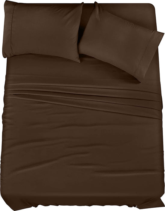 Queen Bed Sheets Set - 4 Piece Bedding - Brushed Microfiber - Shrinkage and Fade Resistant - Easy Care (Queen, Brown)