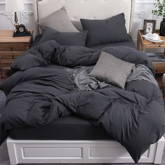 Jersey Knit Duvet Cover Set 100% T-Shirt Cotton Super Soft Comfy 3Pc Bedding Set with Zipper Closure (Heather Charcoal Grey, King)