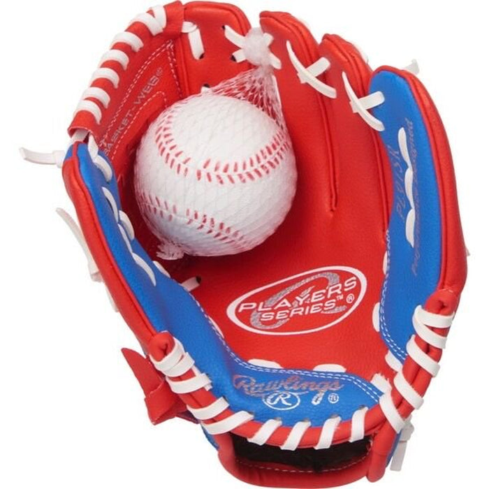 Rawlings Players Series Baseball Glove W/ Ball, 9.5 Inch, Red/Navy, Right Hand Throw