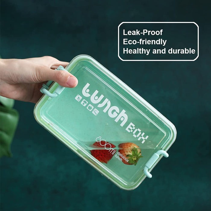 Bento Box Japanese Lunch Box Kit, Stackable 2 Layer Lunch Box, Leakproof Wheat Straw BPA Free Bento Lunch Boxes Set with Soup Cup, Spoon and Fork, Cake Cups