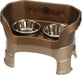 Neater Feeder Deluxe with Leg Extensions for Small Dogs - Mess Proof Pet Feeder with Stainless Steel Food & Water Bowls - Drip Proof, Non-Tip, and Non-Slip - Gunmetal Grey