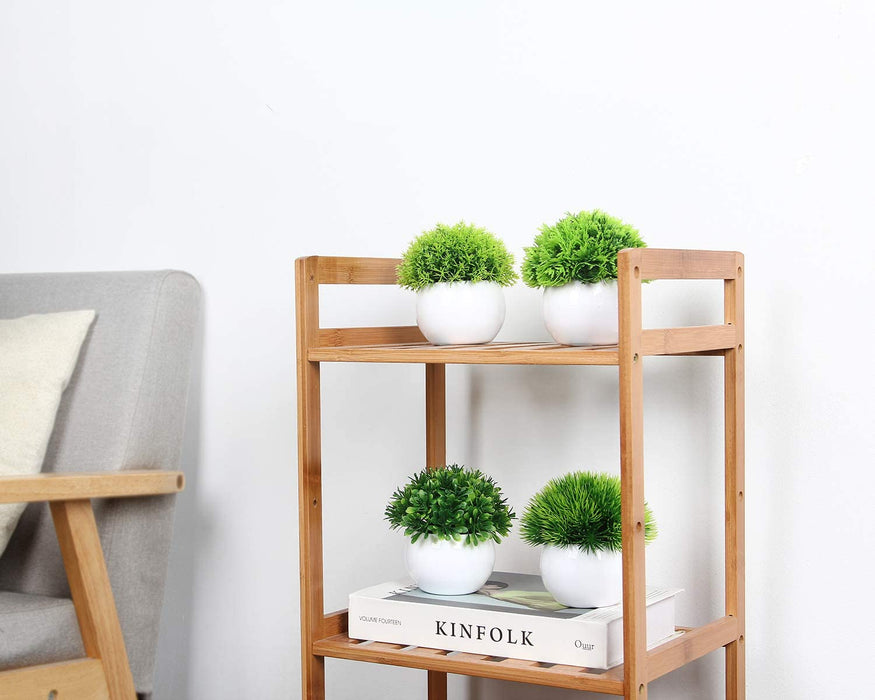 4 Pcs Mini Artificial Plants Potted Small Fake Plants for Shelf Green Plant in White Plastic Pot for Home Bathroom Decor Faux Plants (White, Set of 4)