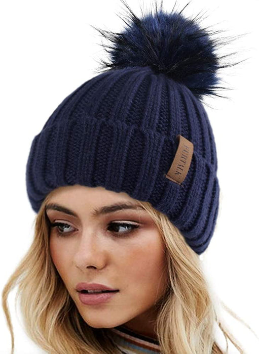 FURTALK Womens Winter Knitted Beanie Hat with Faux Fur Pom Warm Knit Skull Cap Beanie for Women…
