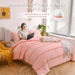 Pink King Size Comforter Set, Boho Bedding Pom Pom Bed Comforter King Set for All Season 3 Pieces