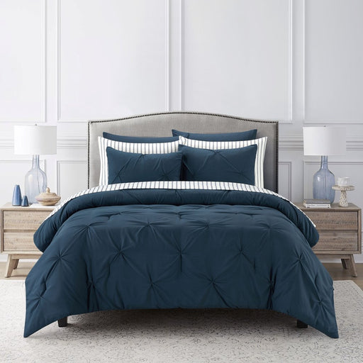 Sharper Image 9-Piece Navy down Alternative Pintuck Bed-In-A-Bag Set, King