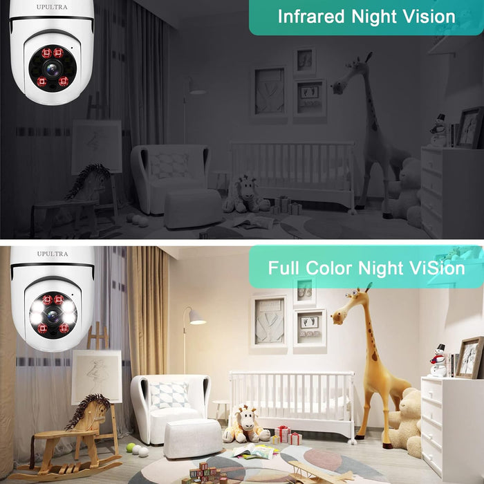 Security Wireless Camera Wifi 1080P Smart for Home Surveillance Screw into the E27 Socket Spotlight Alarm Color Night Vision Two-Way Talk Motion Alarm PTZ 360 Degree(2Packs with 64 SD Cards