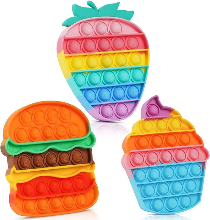 Pop It Fidget Toys Pop Its Fidgets, Silicone Fidget Toy Pack Poppet Figit Sensory Toys Popit Popits Popper Poppers Ice Cream Strawberry Hamburger Toy Gifts