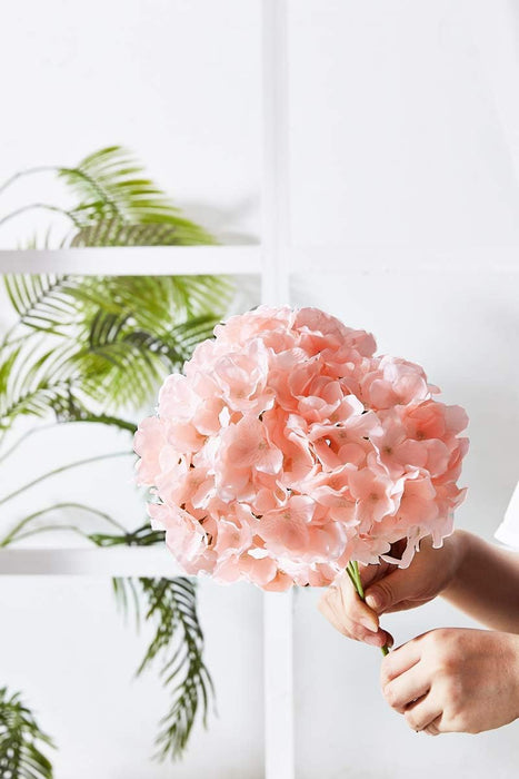 Artificial Hydrangea Flowers Blush Heads 10 Fake Hydrangea Silk Flowers for Wedding Centerpieces Bouquets DIY Floral Decor Home Decoration with Stems.