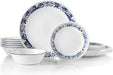 Vitrelle 18-Piece Service for 6 Dinnerware Set, Triple Layer Glass and Chip Resistant, Lightweight round Plates and Bowls Set, Indigo Speckle