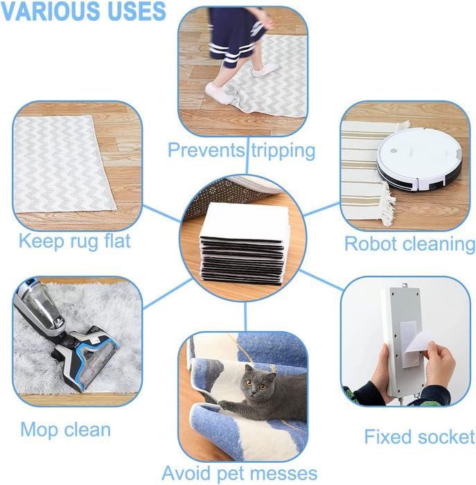 Rug Anchors Carpet Hook and Loop Non-Slip Mat Anti-Skid Stickers Square (10PCS, Black)